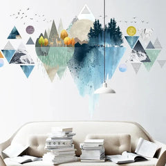 Geometric Triangle Mountains & Planets Wall Sticker Dreamy Removable Design for Living Room & Lobby.