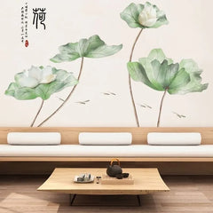 3D Green Lotus Wall Sticker Elegant Self-Adhesive Floral Art for Living Room & Drawing Room.