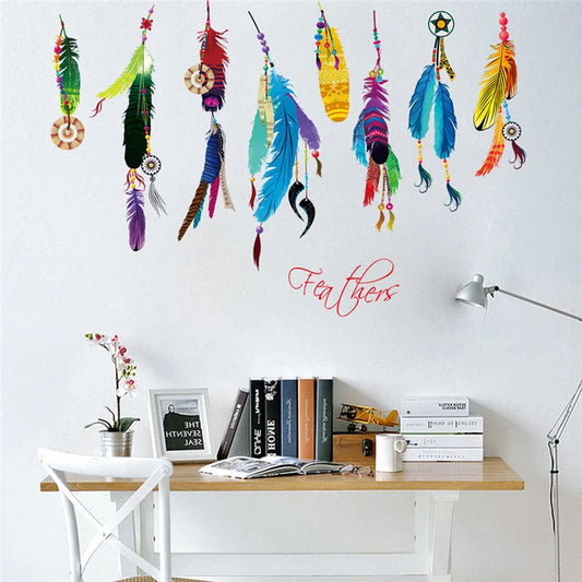 Boho Colorful Feathers Removable Vinyl Wall Sticker Decal Home Decor