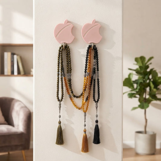 2 Pack Pink Apple Shaped Adhesive Wall Hooks Heavy Duty Hangers Set