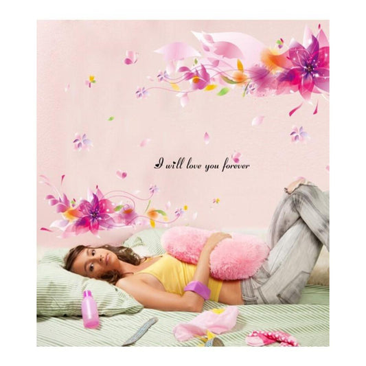 Pink Floral & Butterfly Wall Sticker – Romantic Wall Decor