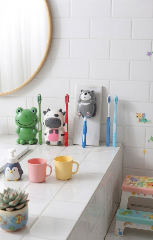 Cute Animal Toothbrush Holder Pack of 3 Wall Mounted Stands