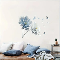 Blue White 3D Floral Wall Sticker Decal Elegant Home Decoration