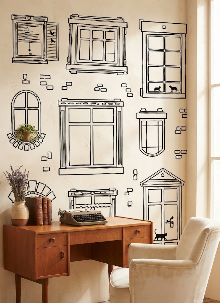 Creative Hand Drawn Window Frames Wall Sticker Art Decal