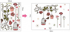Floral Bird Cage & Branches Removable Wall Sticker for Living Room