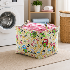 Cute Owl Print Foldable Fabric Storage Basket for Laundry Organizer