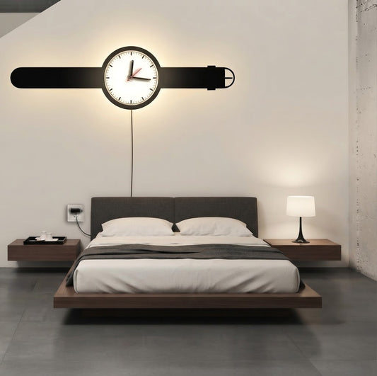 Modern Minimalist Wristwatch Design Wall Sticker Clock With LED Light