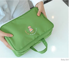 Green Baby Doll Print Travel Toiletry Cosmetic Storage Organizer Bag