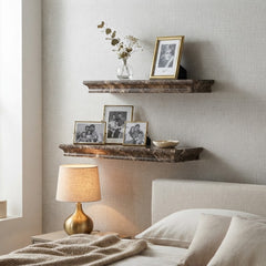 Decorative Brown Marble Finish Floating Wall Shelves For Living Room