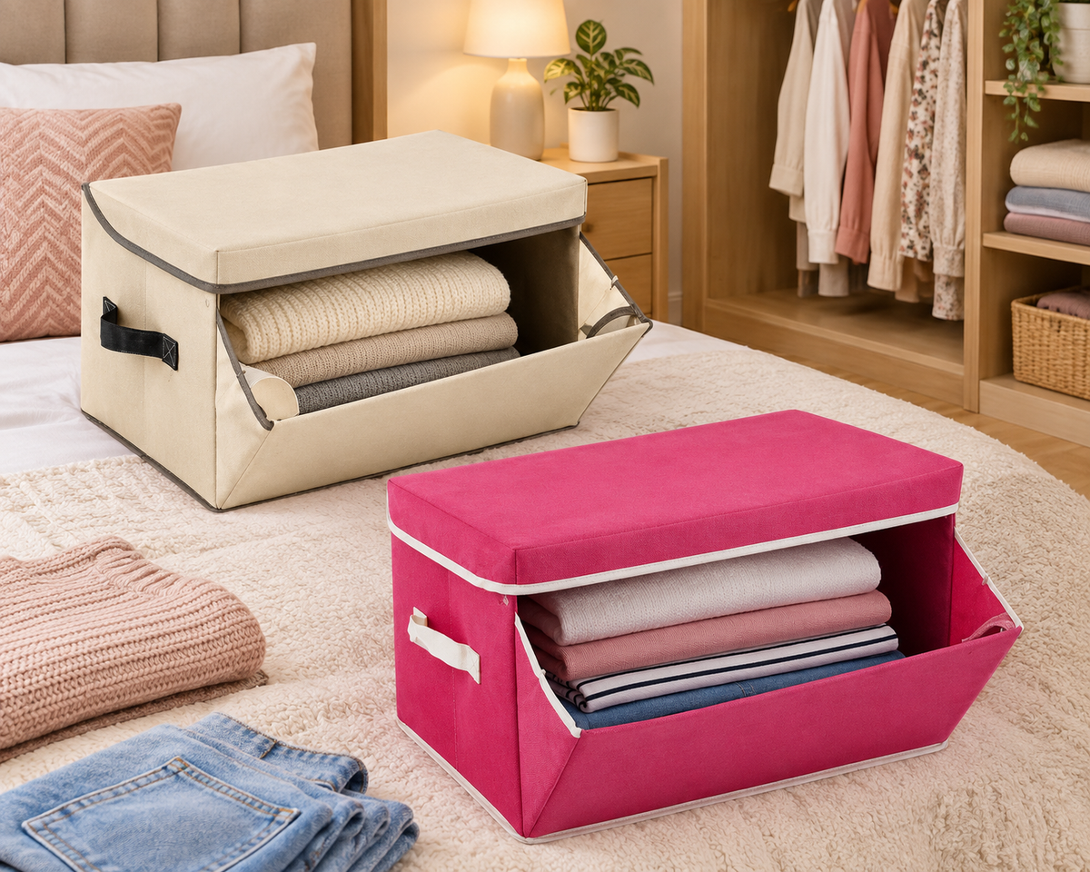 Foldable Fabric Storage Box With Lid And Front Opening Window