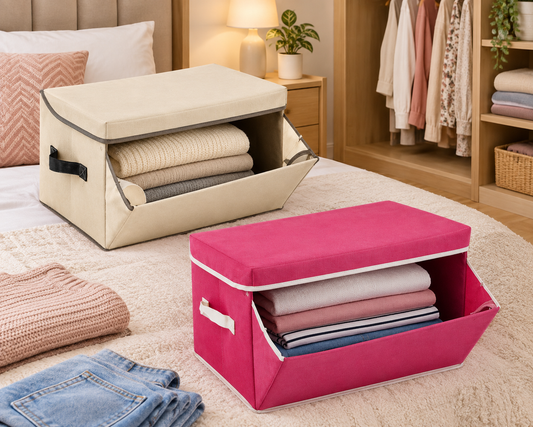 Foldable Fabric Storage Box With Lid And Front Opening Window