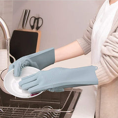 Silicone Gloves With Scrubber Multifunction Glove For Dishwashing.
