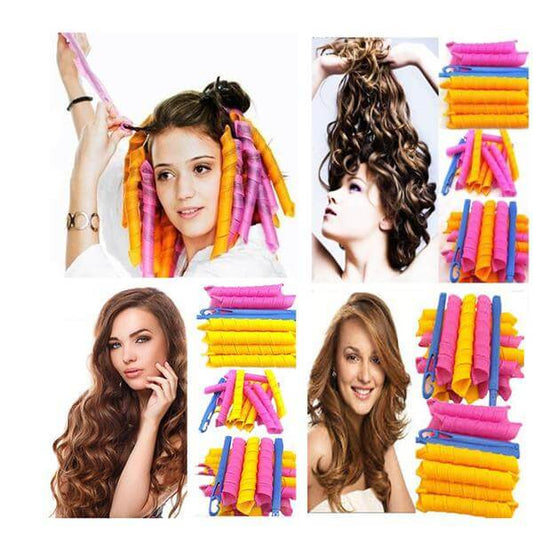 Magic Hair Curlers Water Wave Magic Hairstyle Formers Leverage Rollers Spiral Hairdressing Tool with 2 Styling Hooks Random Color