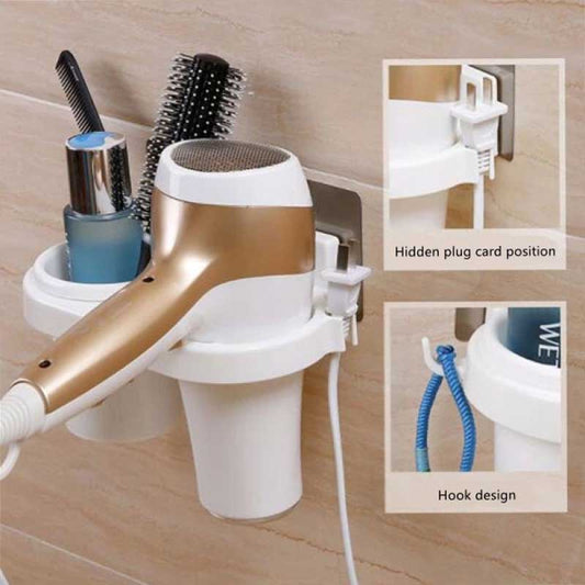 ECOCO Multifunction Hair Dryer Rack, Punch-free Installation Blower Shelf, Waterproof  Wall Mounted Hair Dryer Holder Organizer Shelf Rack