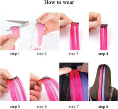 8Pcs Straight Hair Extensions Clip in 22 Inch Rainbow Multi-Color Clip in Synthetic Long Hairpiece Party Highlights Colorful Clip in Hair Extensions for Women