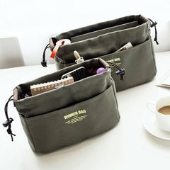 Simple Casual Canvas Drawstring Storage Bag With Inner Compartments Organizer