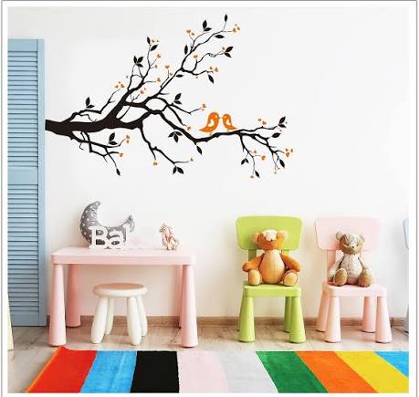 Black Tree Branch with Love Birds Removable Wall Sticker Decal