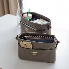 Simple Casual Canvas Drawstring Storage Bag With Inner Compartments Organizer