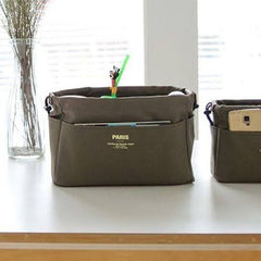 Simple Casual Canvas Drawstring Storage Bag With Inner Compartments Organizer