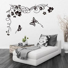 Black Floral Vine and Butterflies Quote Wall Sticker Decal