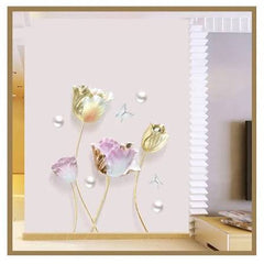 Pink and Gold Tulip Flowers with Butterflies Wall Sticker