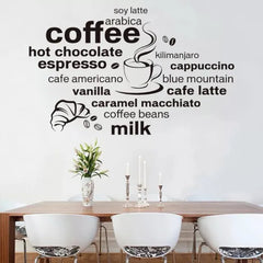 Coffee Menu Typography and Cup Wall Decal