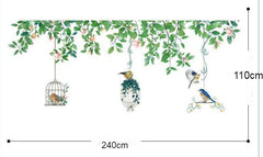 Botanical Bird Cage Wall Stickers – Green Leaf and Floral Wall Decal for Living Room