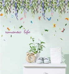 Hanging Floral Butterfly Wall Sticker Romantic Bedroom Living Room Decor