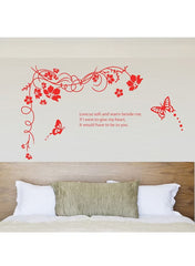 Wall Stickers Red Floral Vine Butterfly Wall Decals