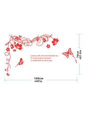 Wall Stickers Red Floral Vine Butterfly Wall Decals