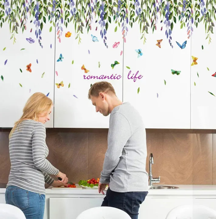 Hanging Floral Butterfly Wall Sticker Romantic Bedroom Living Room Decor