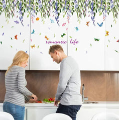 Hanging Floral Butterfly Wall Sticker Romantic Bedroom Living Room Decor