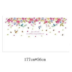Colourful Peony Flower Wall Sticker with Birds & Butterflies – Floral Decal