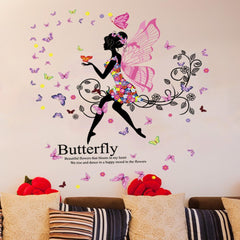 Pink Butterfly Fairy Wall Stickers for Girls Bedroom Nursery Decor