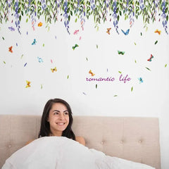 Hanging Floral Butterfly Wall Sticker Romantic Bedroom Living Room Decor