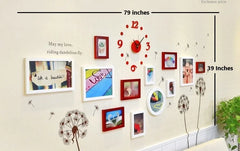 Wooden Photo Frames With Modern Acrylic Clock And Wall Sticker For Home Decoration.