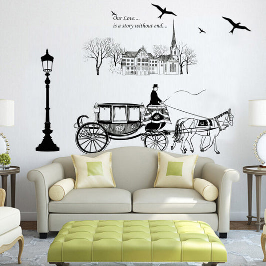 Horse Carriage Wall Sticker JM7307 Black Vintage Wall Paper PVC Removeable Wall Decor