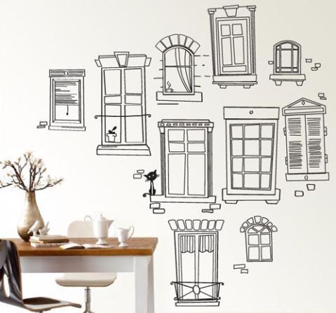 Abstract Doors Windows and Cupboard Wall Sticker JM7071 PVC Wall Paper Removeable Wall Art Decor