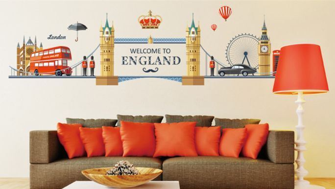 Welcome To London Bridge Wall Sticker JM-7304 Traveling  Wall Paper PVC Removeable Wall Decor