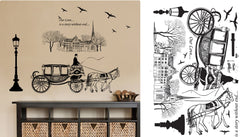 Horse Carriage Wall Sticker JM7307 Black Vintage Wall Paper PVC Removeable Wall Decor