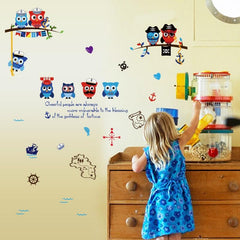 Cute Owl Nautical Pirate Theme Kids Wall Sticker Decal