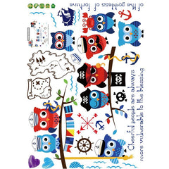 Cute Owl Nautical Pirate Theme Kids Wall Sticker Decal
