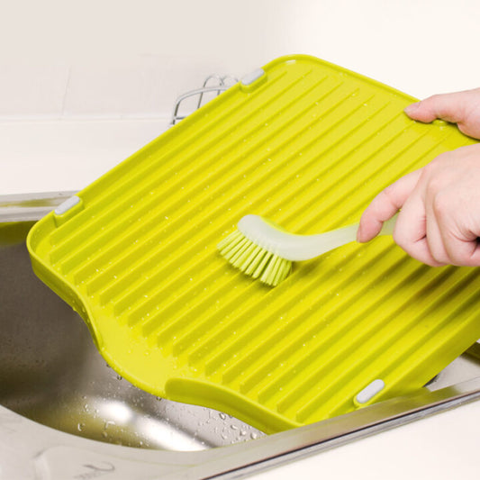 Green Plastic Kitchen Countertop Dish Drying Mat Drainer Tray