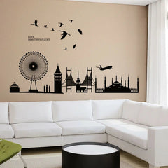 Istanbul Cityscape Ferris Wheel and Airplane Flying Birds Wall Decal