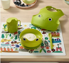 Cute Green Frog Kids Feeding Bowl Cup Spoon Tableware Set