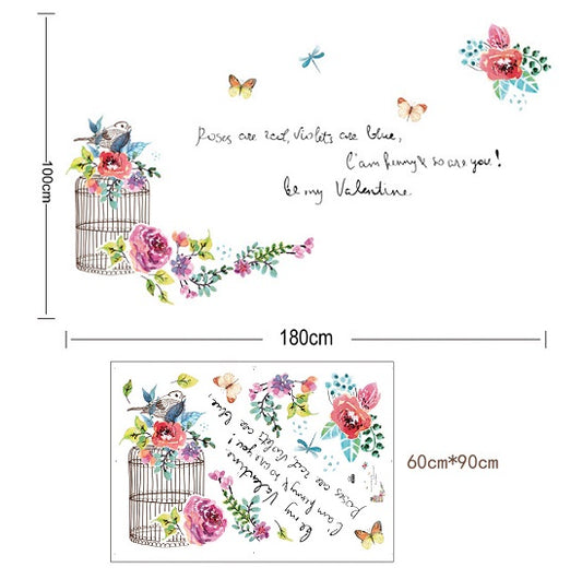Watercolor Floral Birdcage and Romantic Quote Wall Sticker Decal