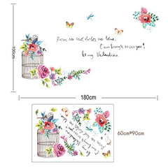 Watercolor Floral Birdcage and Romantic Quote Wall Sticker Decal
