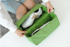 Dual-Compartment Travel Shoe Bag Water-Resistant, Multi-Purpose Storage Organizer with Handle & Zipper Closure.
