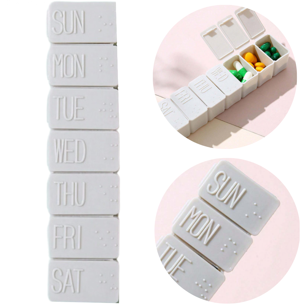 7-Day Portable Pill Organizer Box With Braille Day Compartments