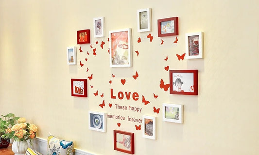 Wooden Photo Frames With Beautifull Love Wall Sticker For Wall Decoration